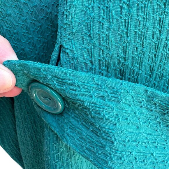 Dialogue Womens Teal Textured Stretch Adjustable Belt Button-Up Blazer Jacket L - Picture 4 of 11
